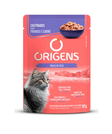 Ração Úmida Origens Gatos Castrados Frango E Carne 85 G